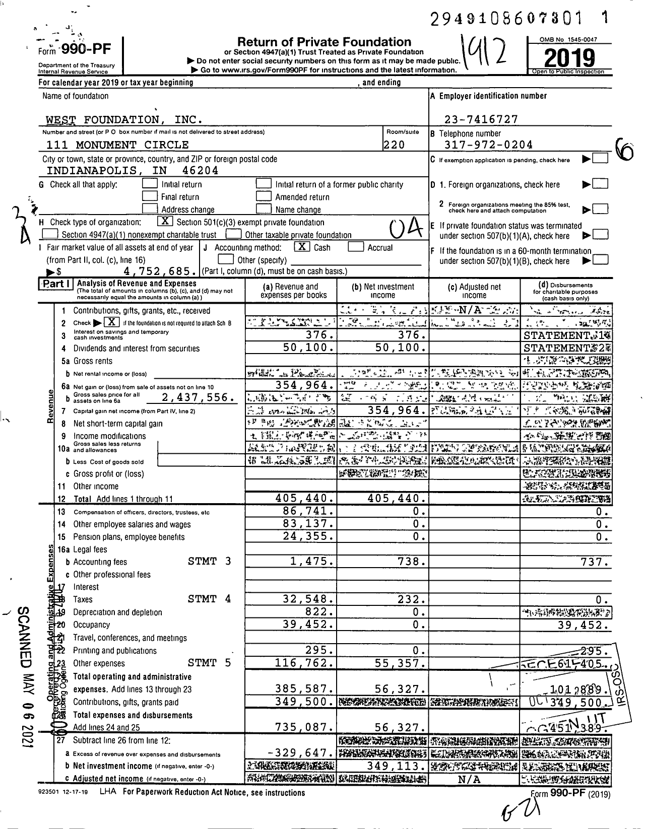 Image of first page of 2019 Form 990PF for The West Foundation