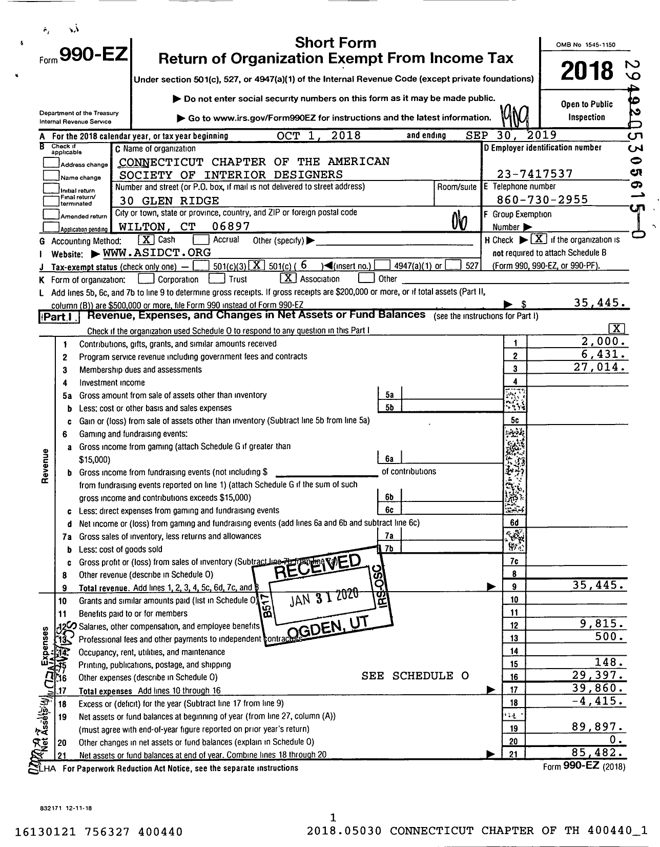 Image of first page of 2018 Form 990EO for American Society of Interior Design Connecticut