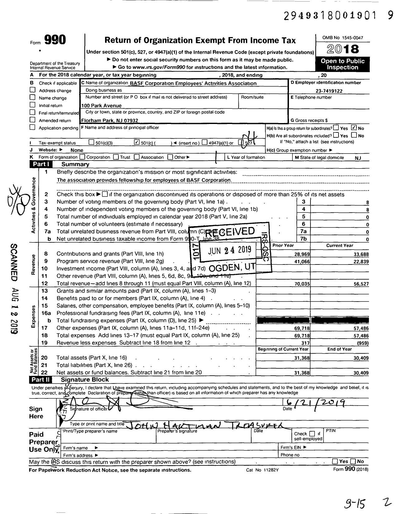 Image of first page of 2018 Form 990O for BCH Employees Activities Association