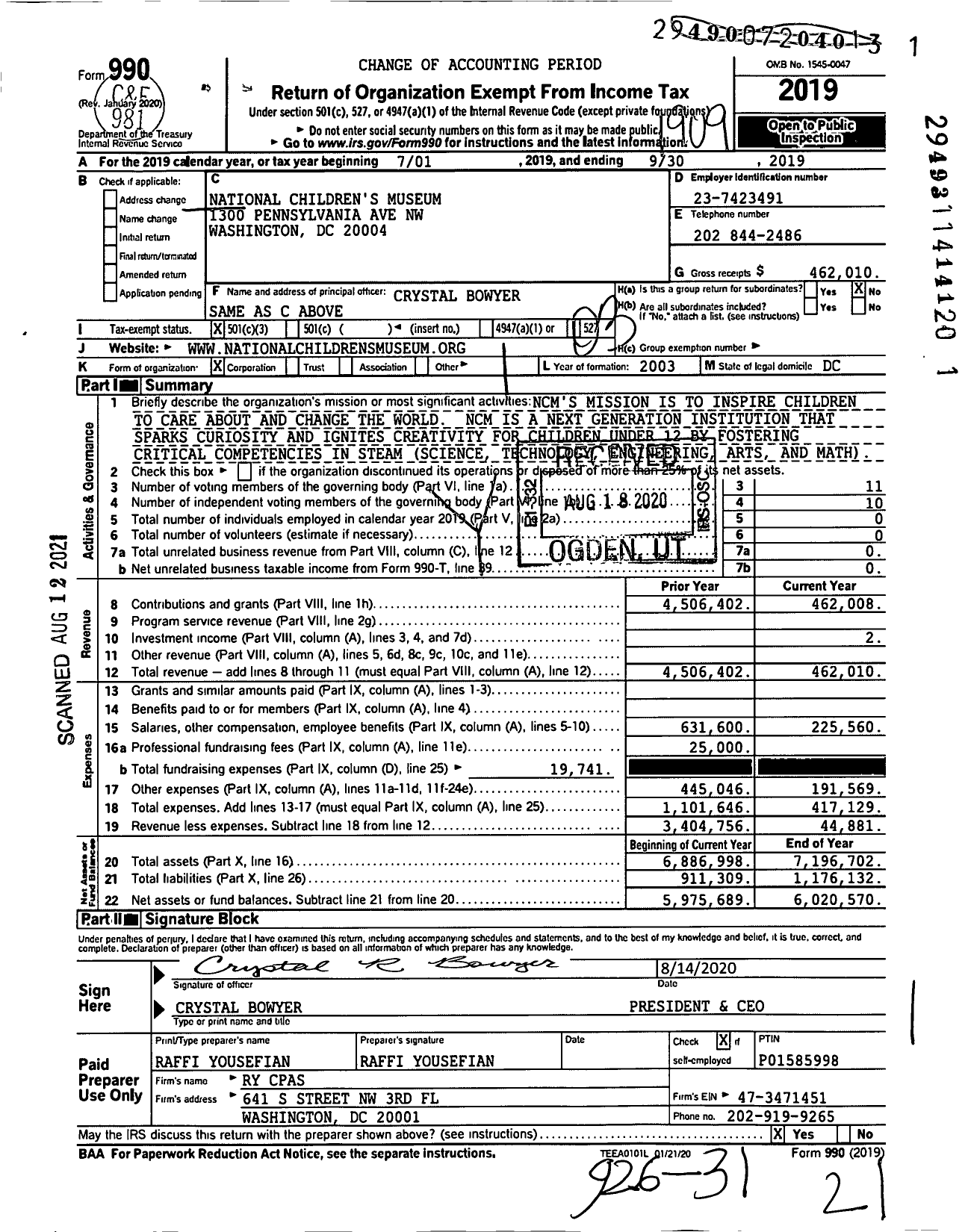 Image of first page of 2018 Form 990 for National Children's Museum