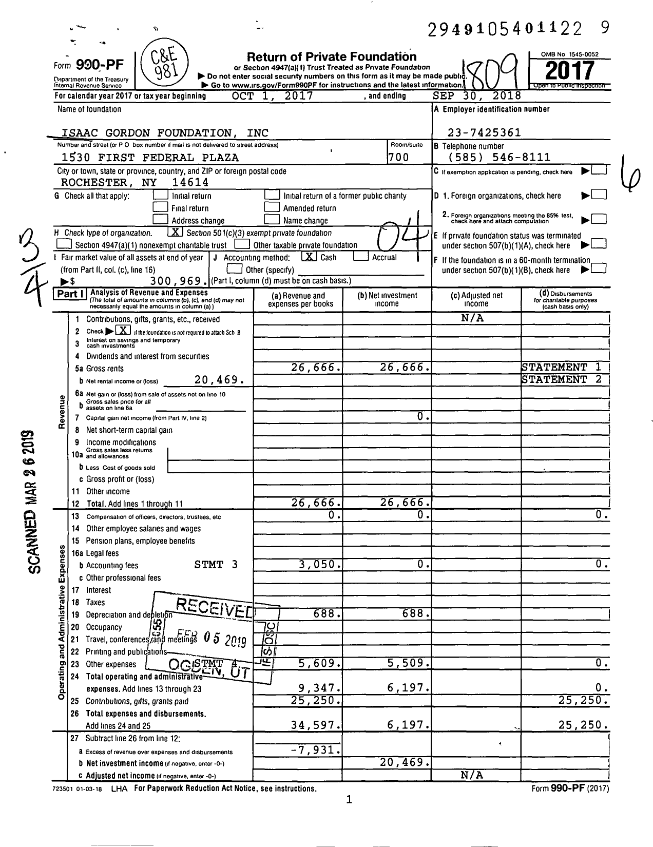 Image of first page of 2017 Form 990PF for Isaac Gordon Foundation