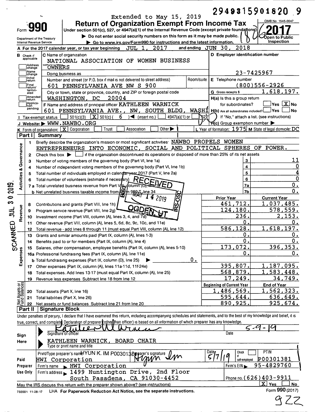 Image of first page of 2017 Form 990O for National Association of Women Business Owners (NAWBO)