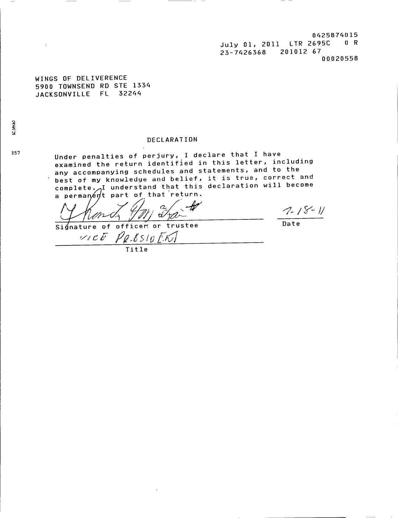 Image of first page of 2010 Form 990ER for Wings of Deliverence