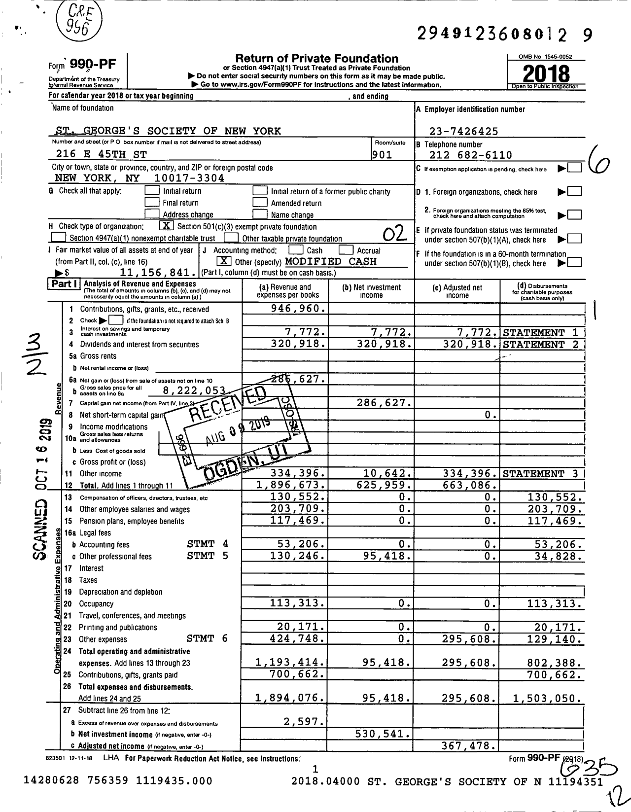 Image of first page of 2018 Form 990PF for St George's Society of New York