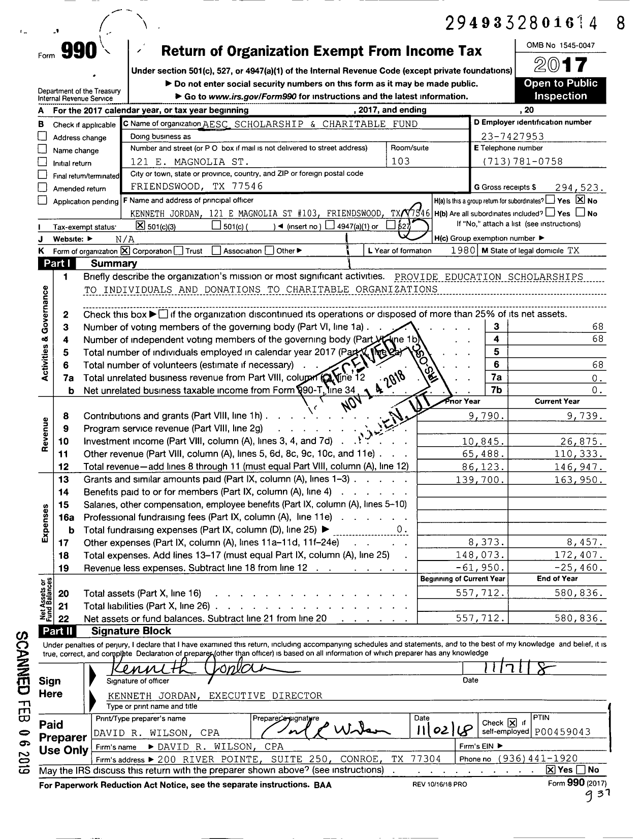 Image of first page of 2017 Form 990 for Aesc Scholarship and Charitable Fund