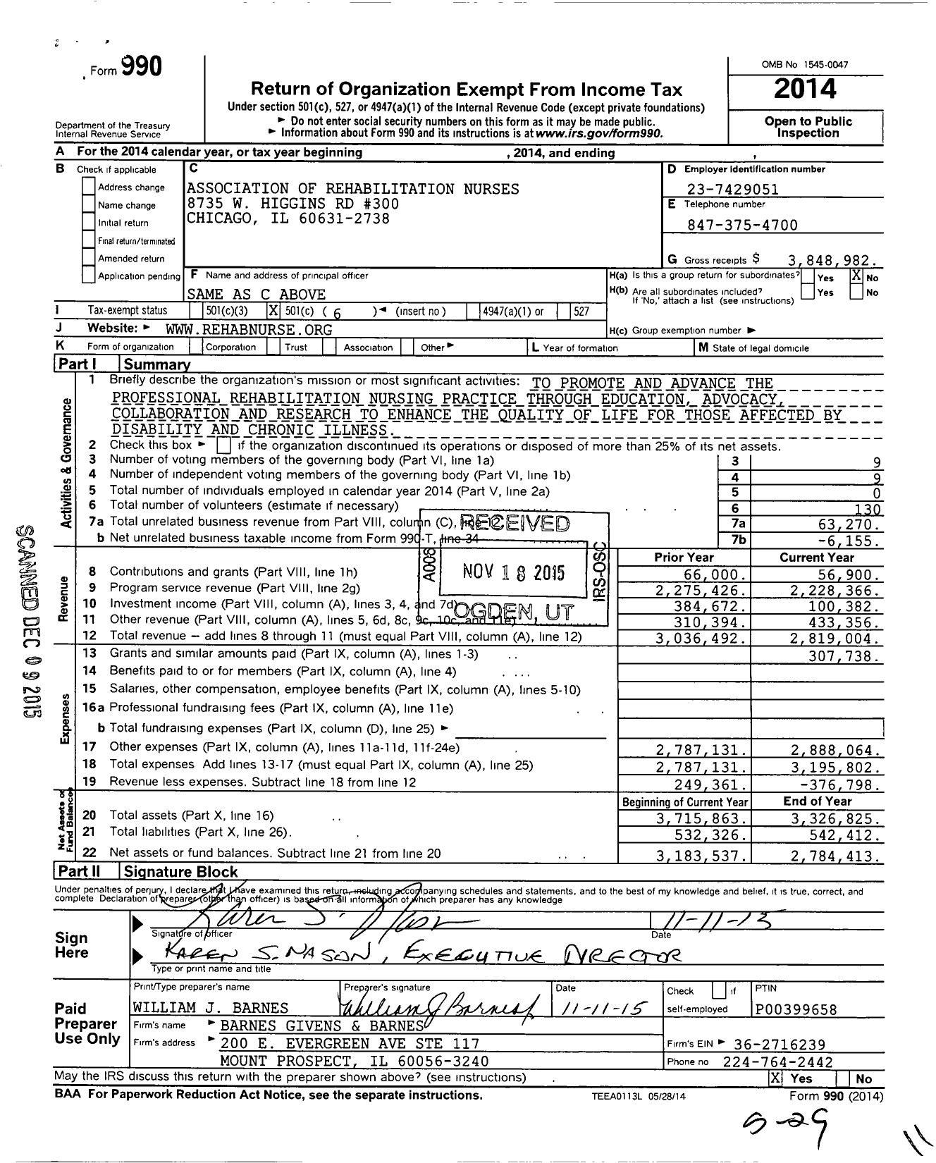 Image of first page of 2014 Form 990O for Association of Rehabilitation Nurses (ARN)
