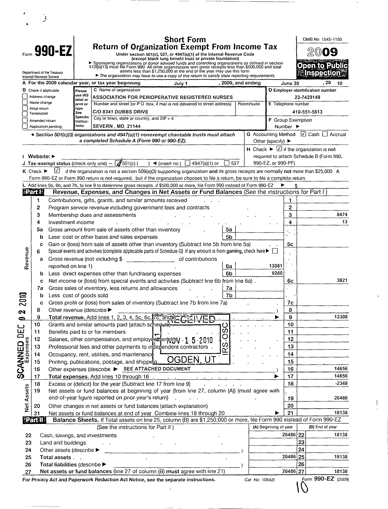 Image of first page of 2009 Form 990EO for Association of Operating Room Nurses