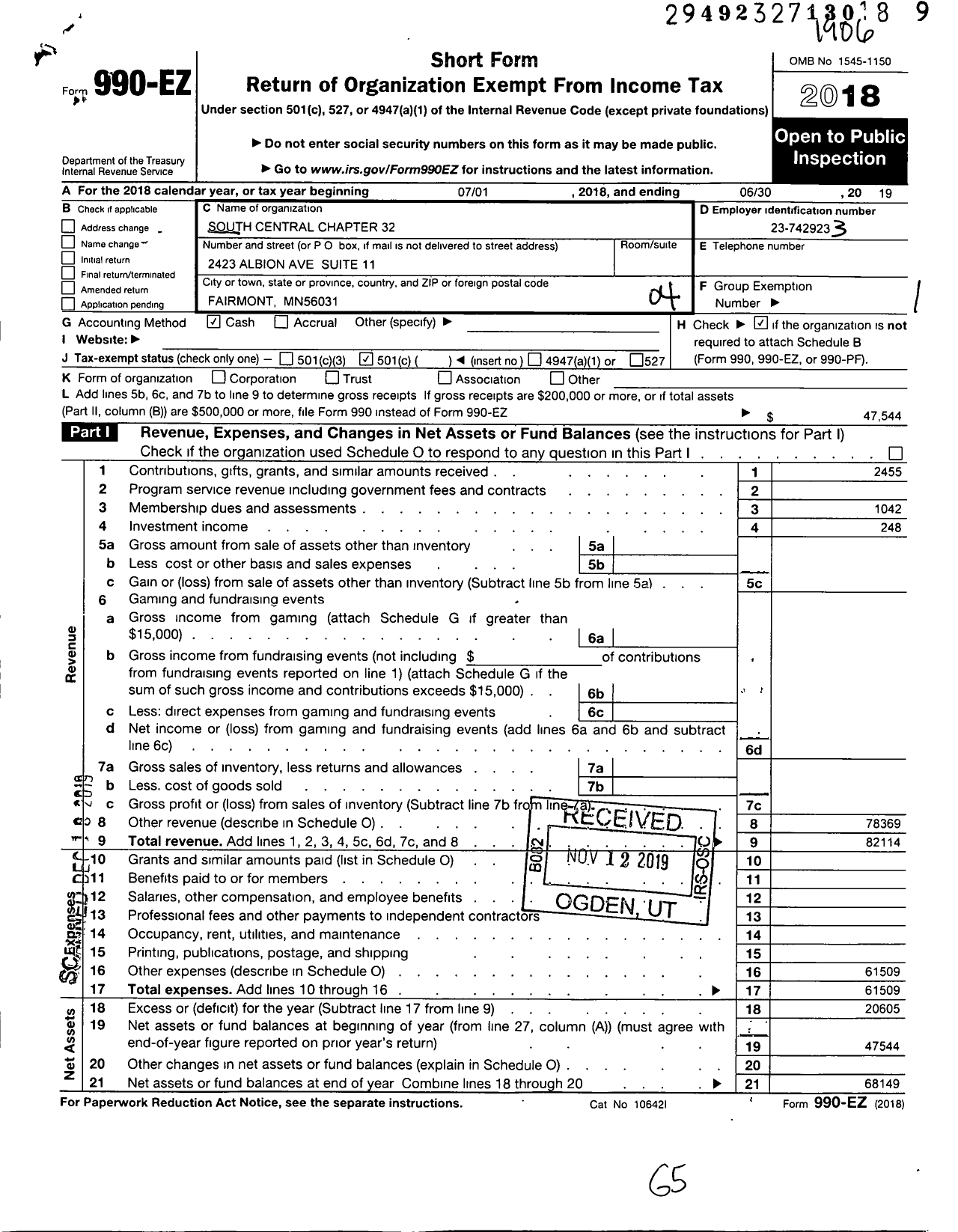 Image of first page of 2018 Form 990EO for Disabled American Veterans - 32 South Central