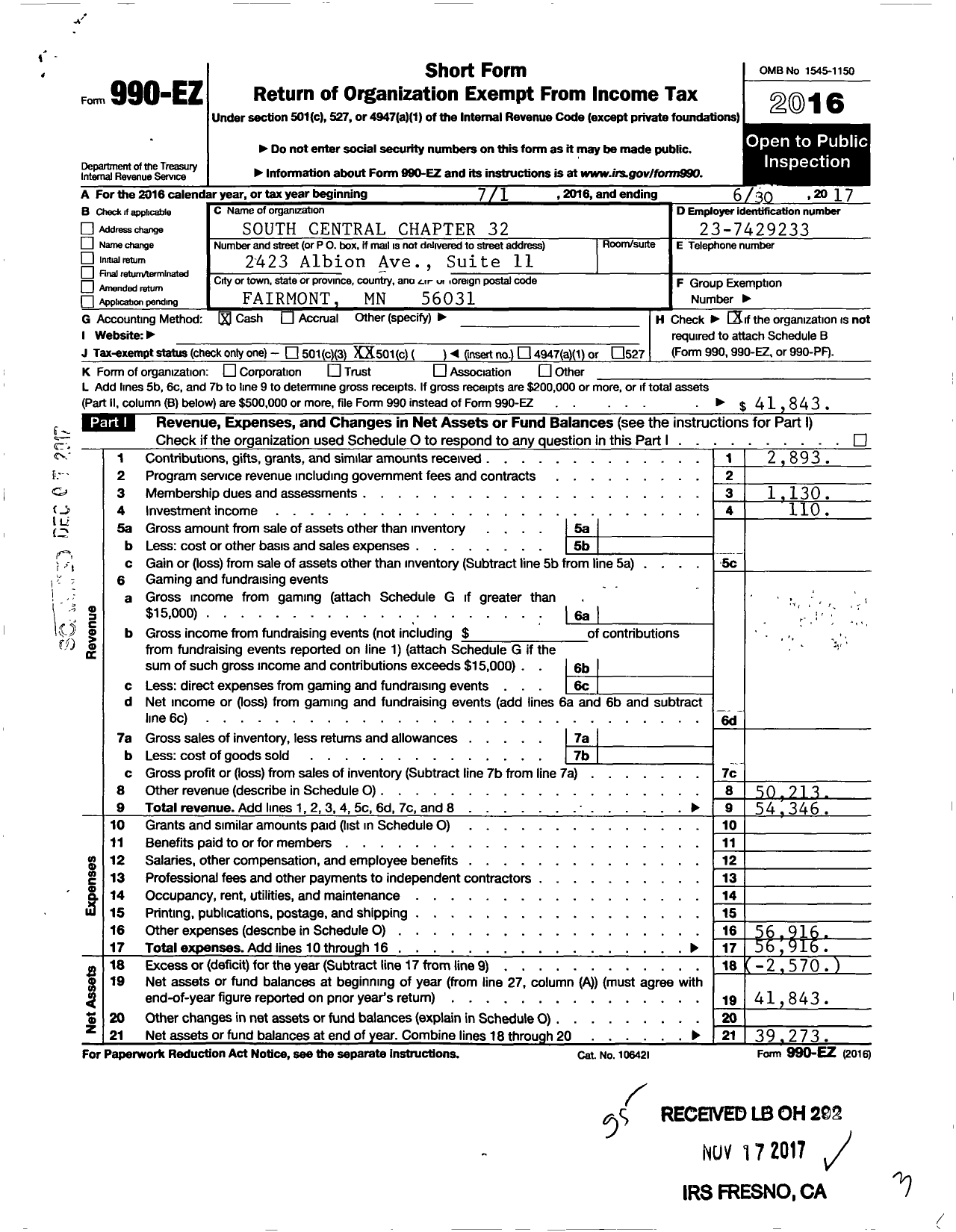 Image of first page of 2016 Form 990EO for Disabled American Veterans - 32 South Central