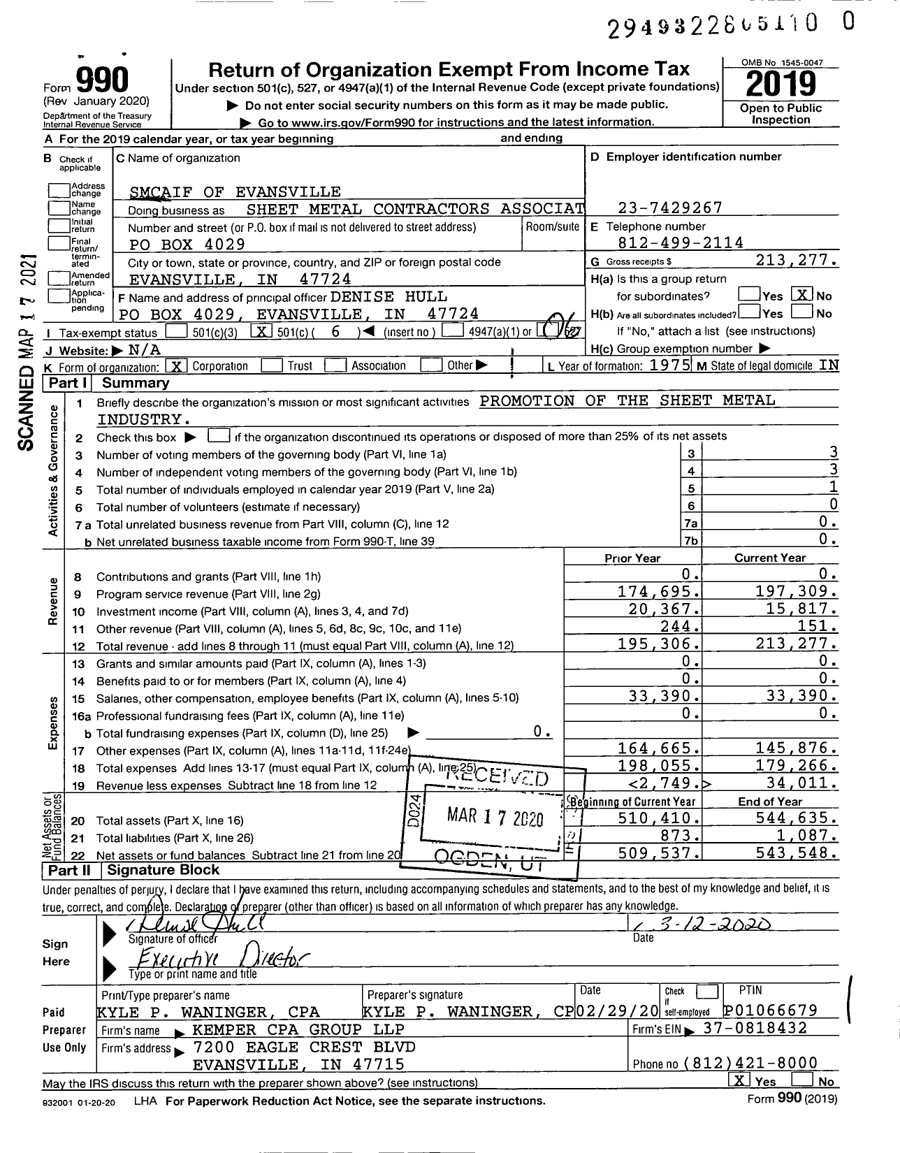 Image of first page of 2019 Form 990O for Sheet Metal Contractors Association Industry Fund