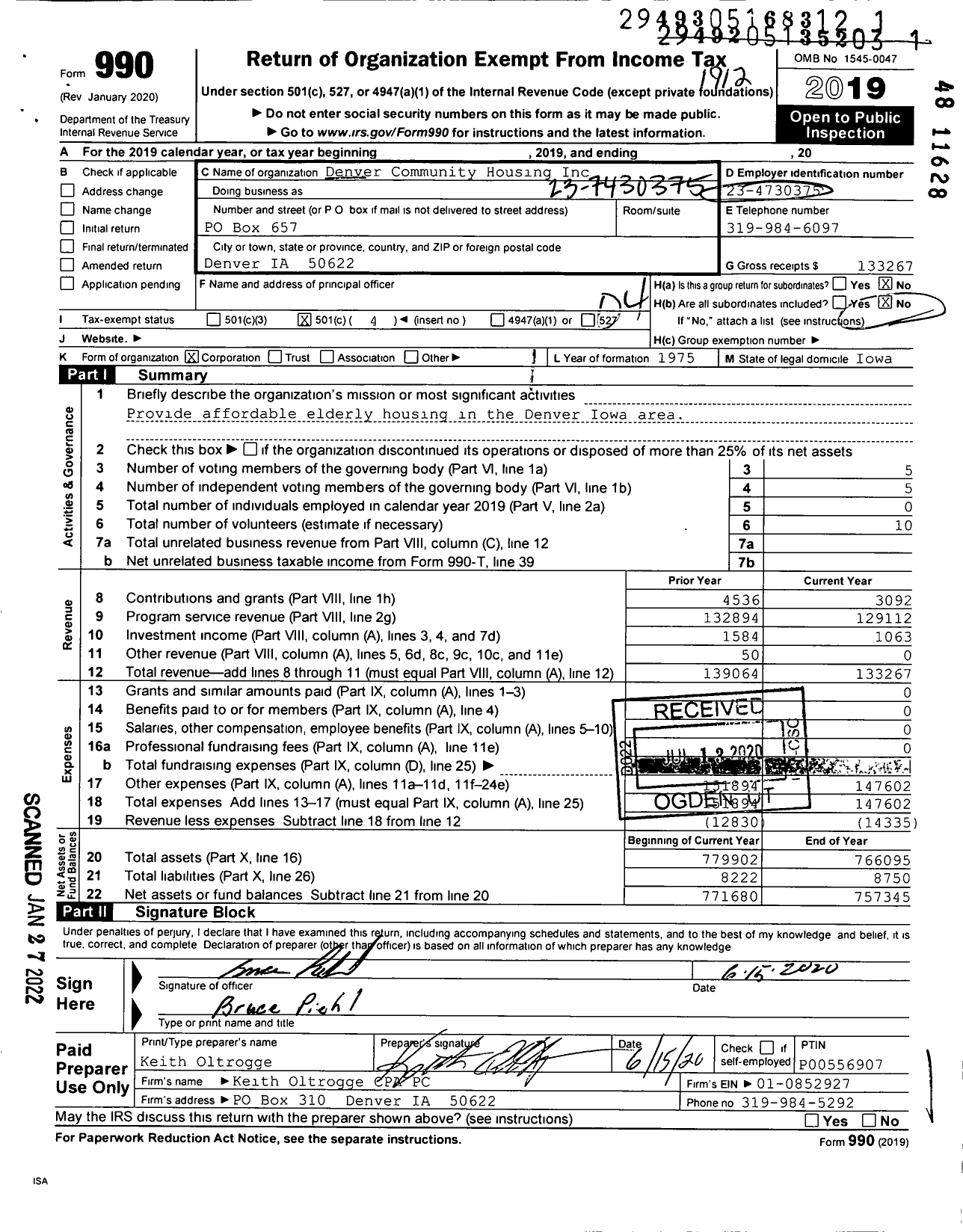 Image of first page of 2019 Form 990O for Denver Community Housing