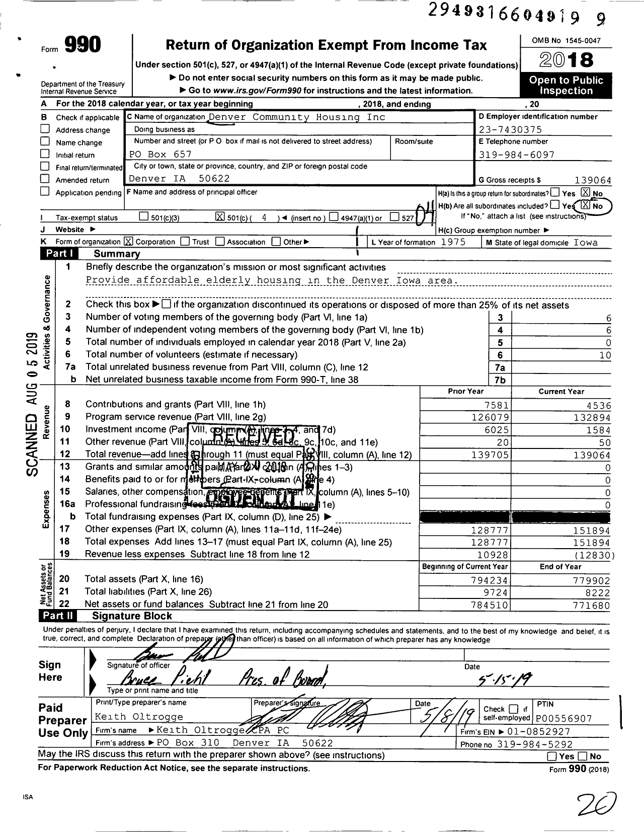 Image of first page of 2018 Form 990O for Denver Community Housing