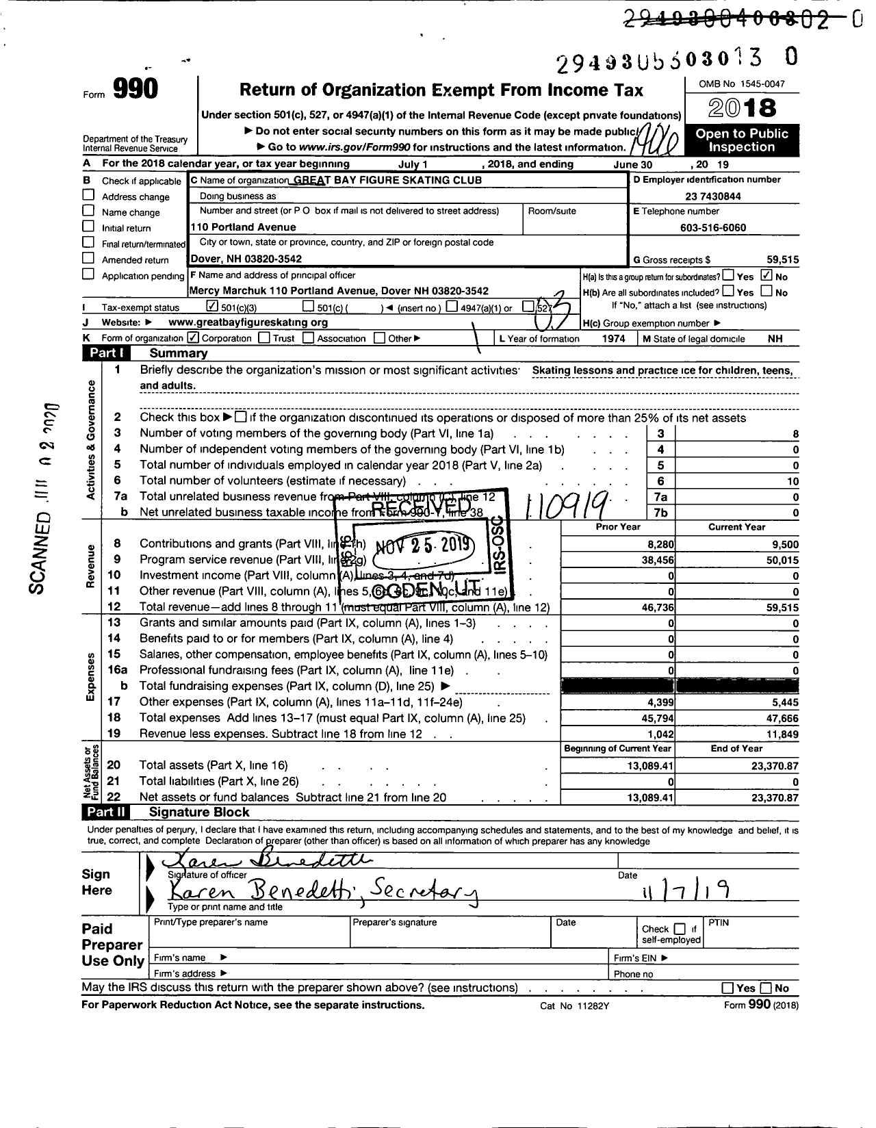 Image of first page of 2018 Form 990 for Great Bay Figure Skating Club