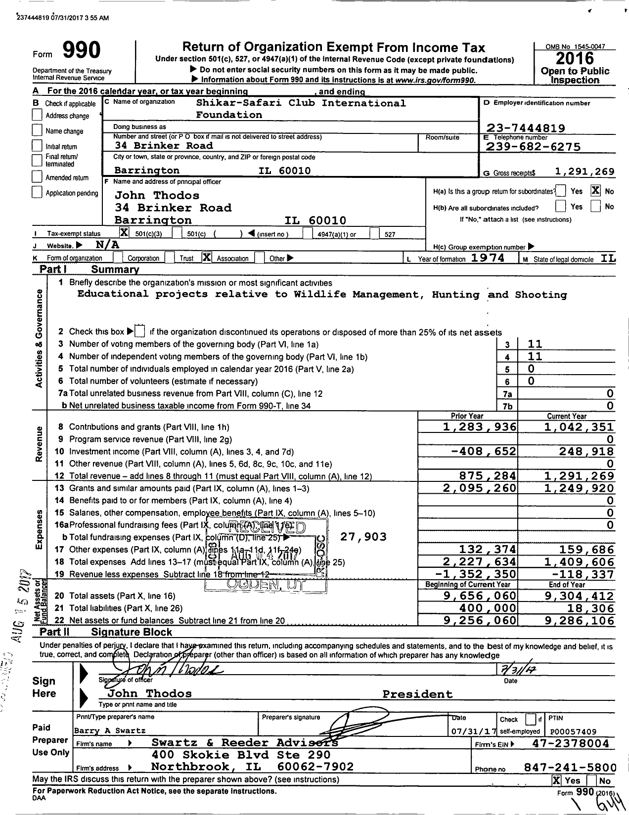 Image of first page of 2016 Form 990 for International Order of T Roosevelt