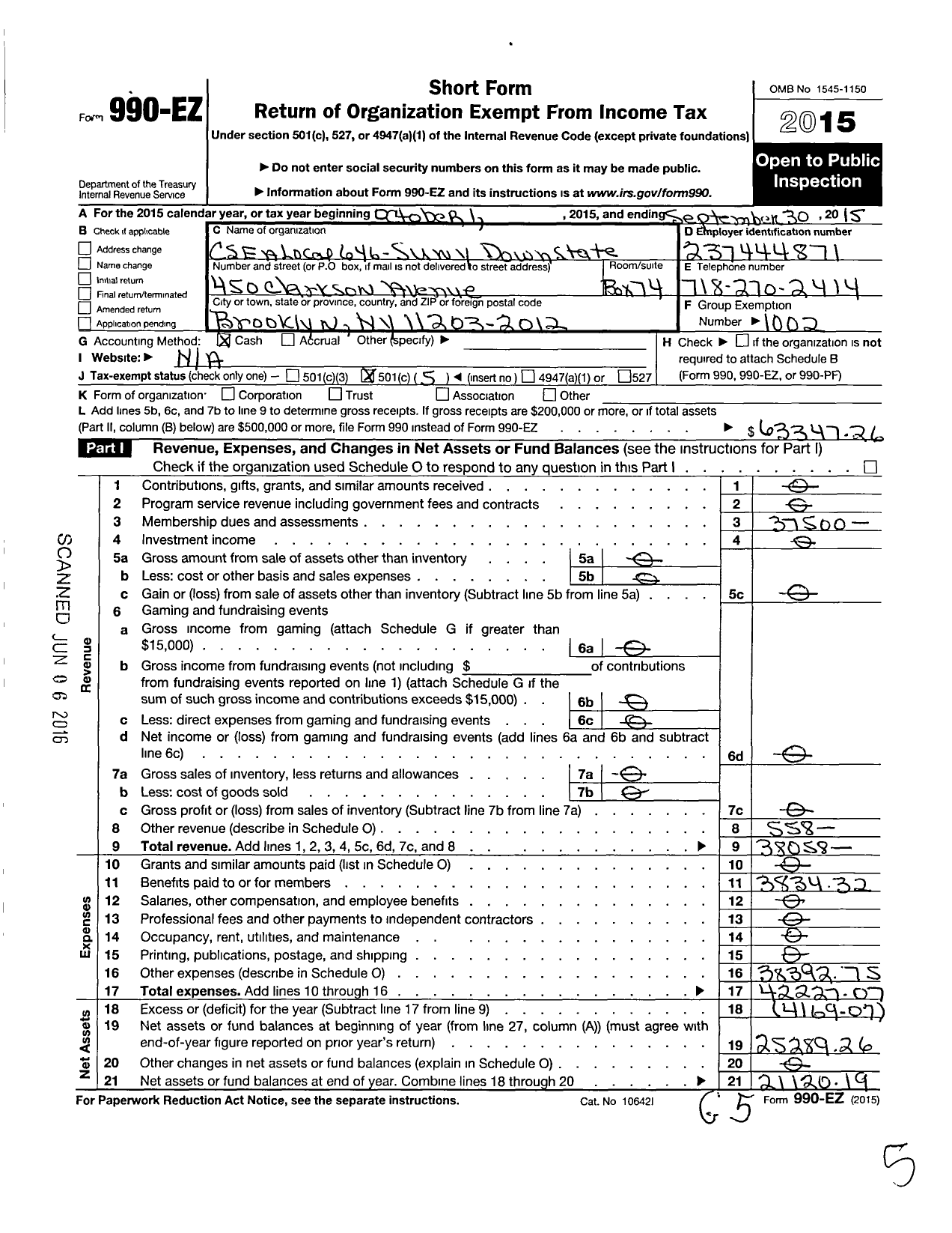 Image of first page of 2014 Form 990EO for Civil Service Employees Association - 0646 Suny HLTH Science Brklyn