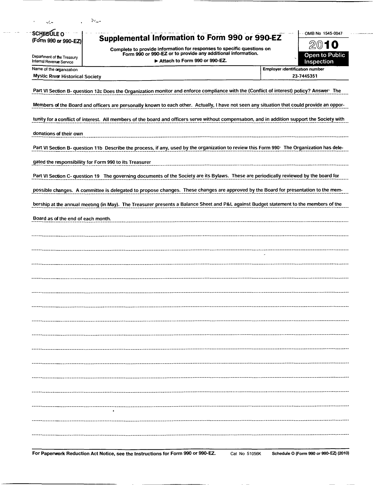 Image of first page of 2010 Form 990R for Mystic River Historical Society