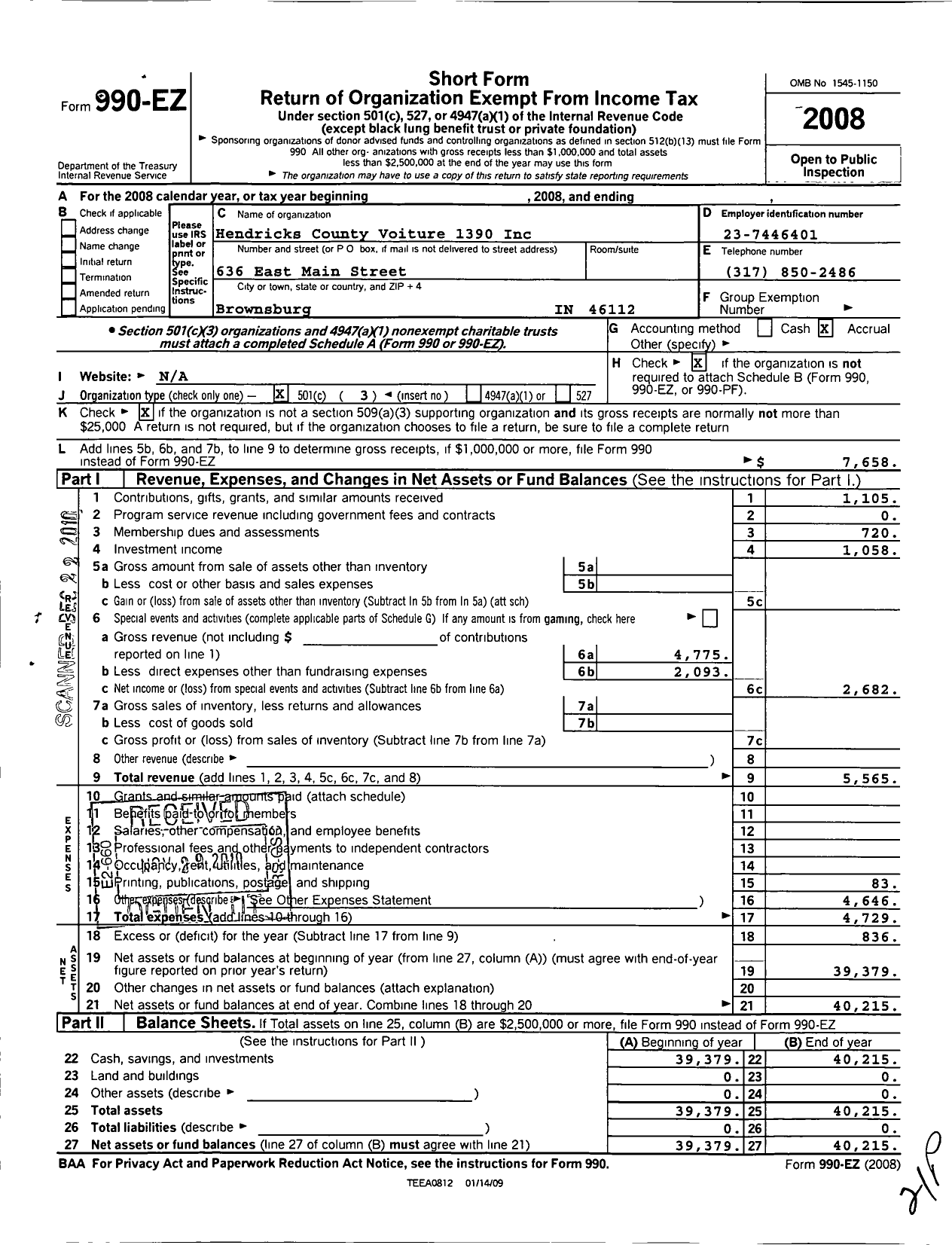 Image of first page of 2008 Form 990EZ for The Forty and Eight - 1390 Voiture Locale