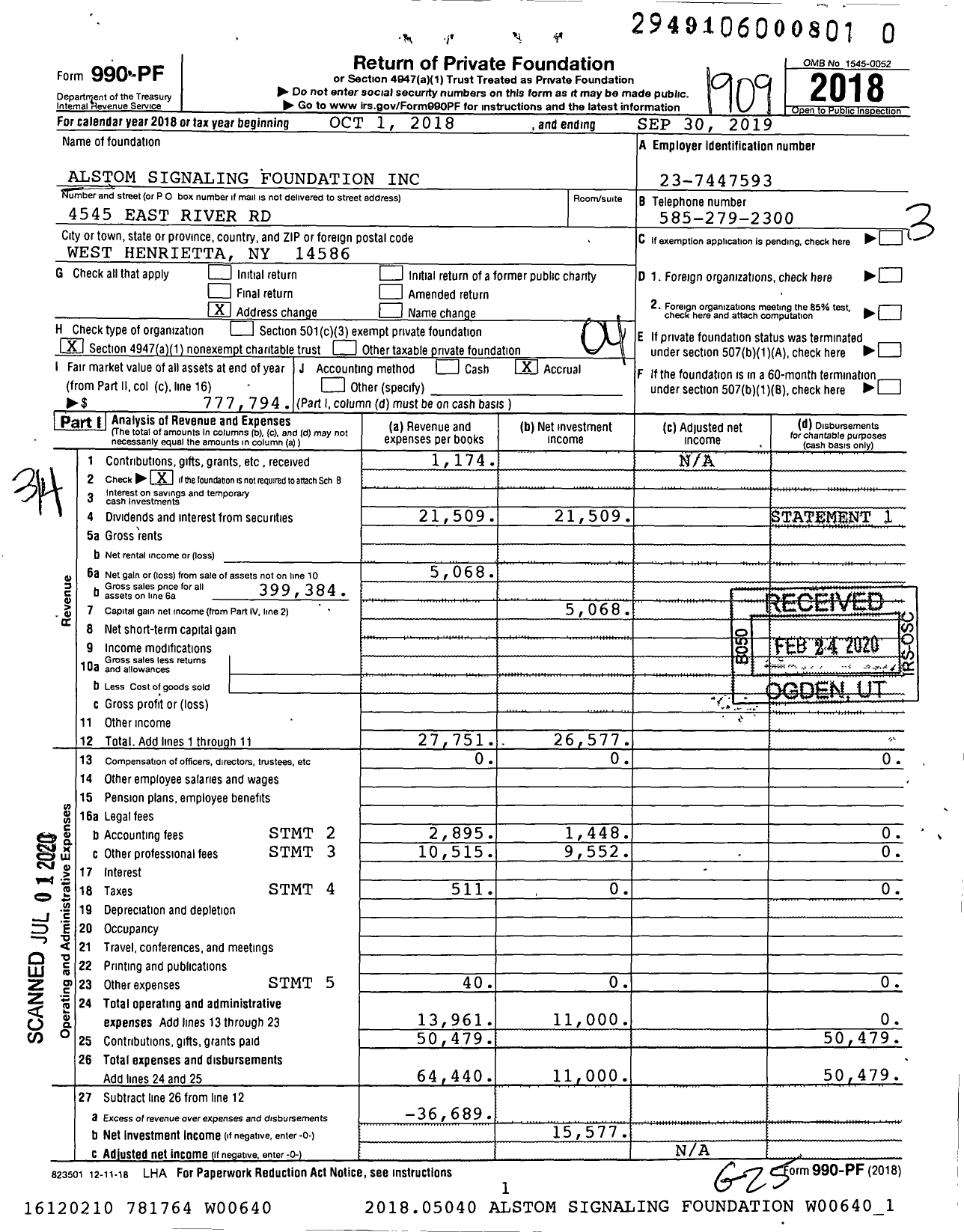 Image of first page of 2018 Form 990PR for Alstom Signaling Foundation