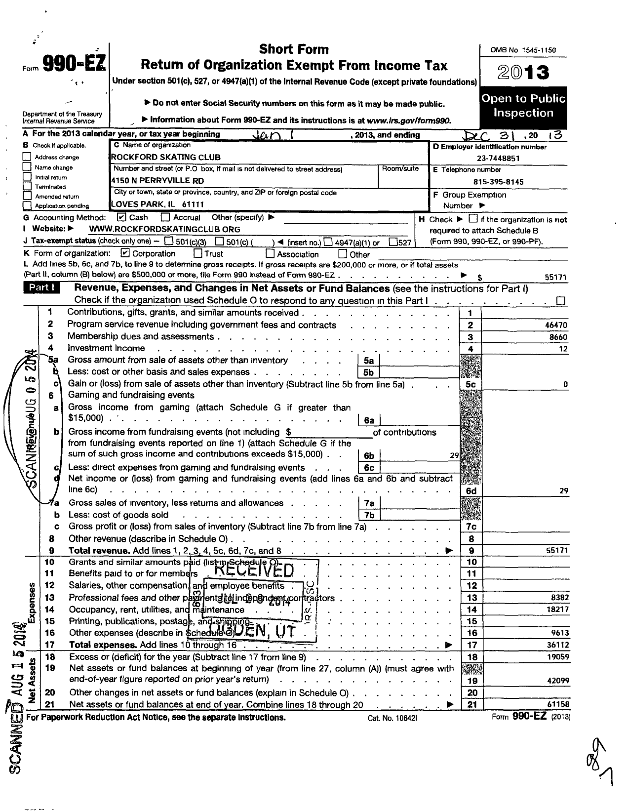 Image of first page of 2013 Form 990EO for Rockford Skating Club