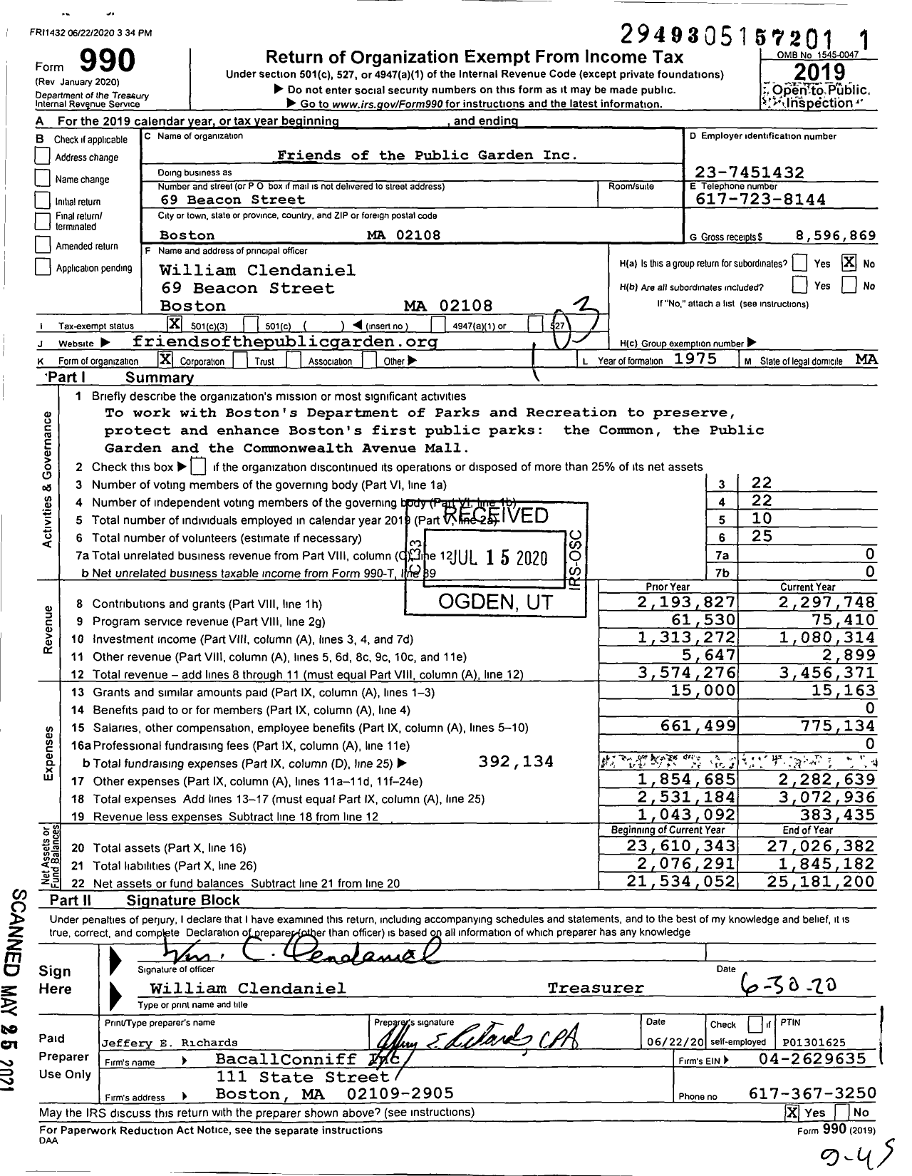 Image of first page of 2019 Form 990 for Friends of the Public Garden