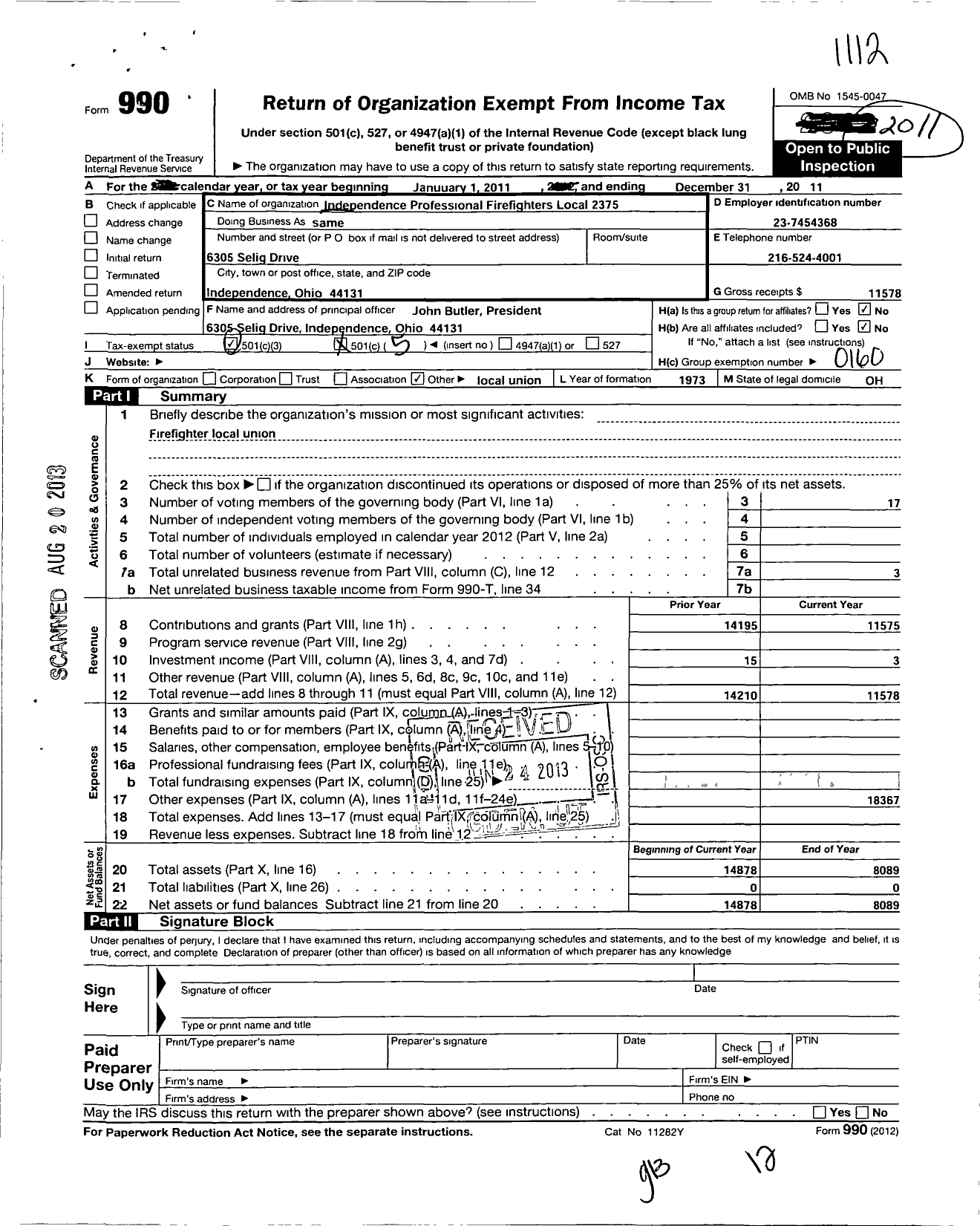 Image of first page of 2011 Form 990O for International Association of Fire Fighters