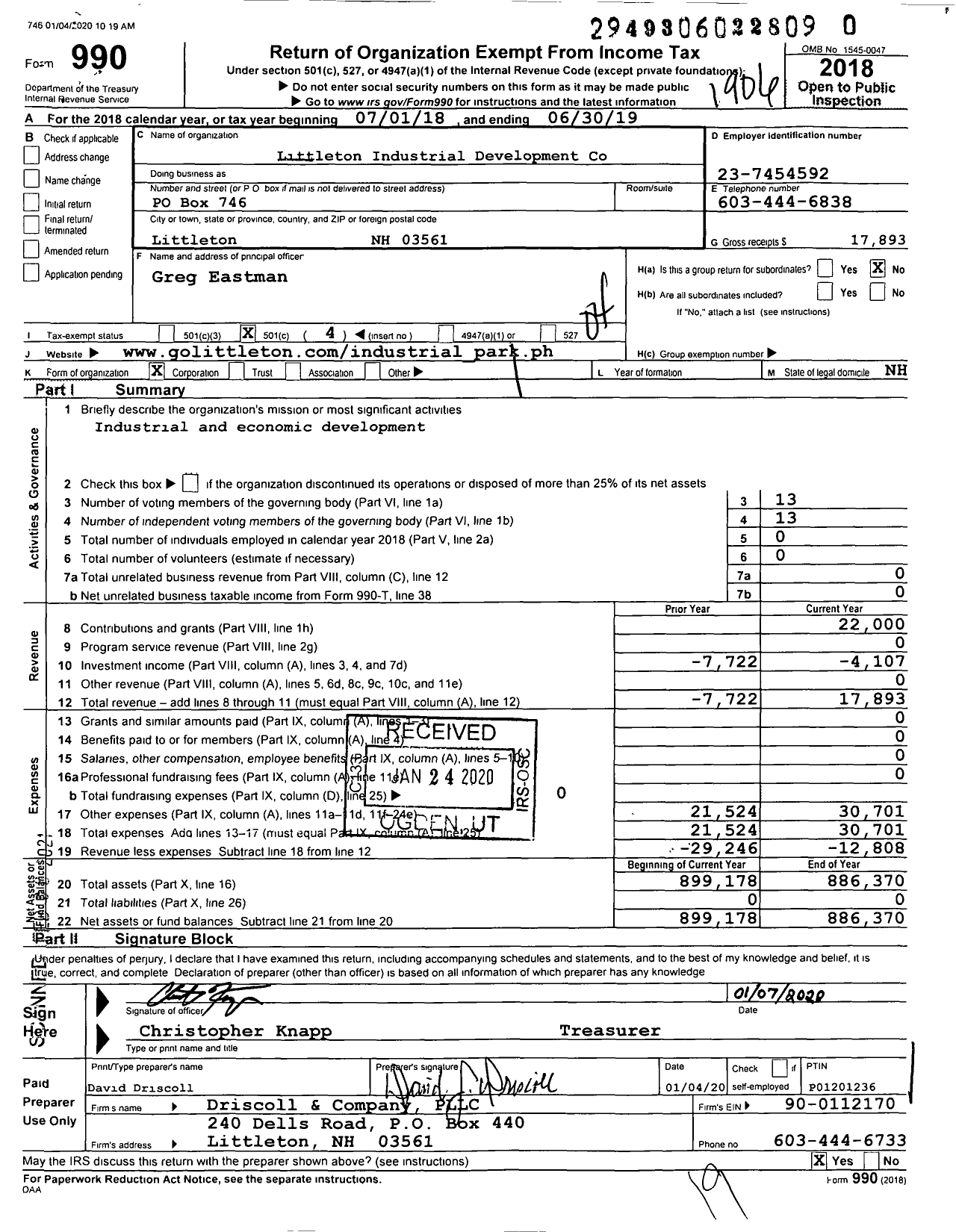 Image of first page of 2018 Form 990O for Littleton Industrial Development