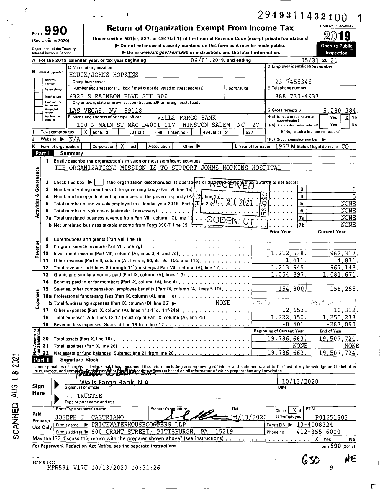 Image of first page of 2019 Form 990 for Houckjohns Hopkins