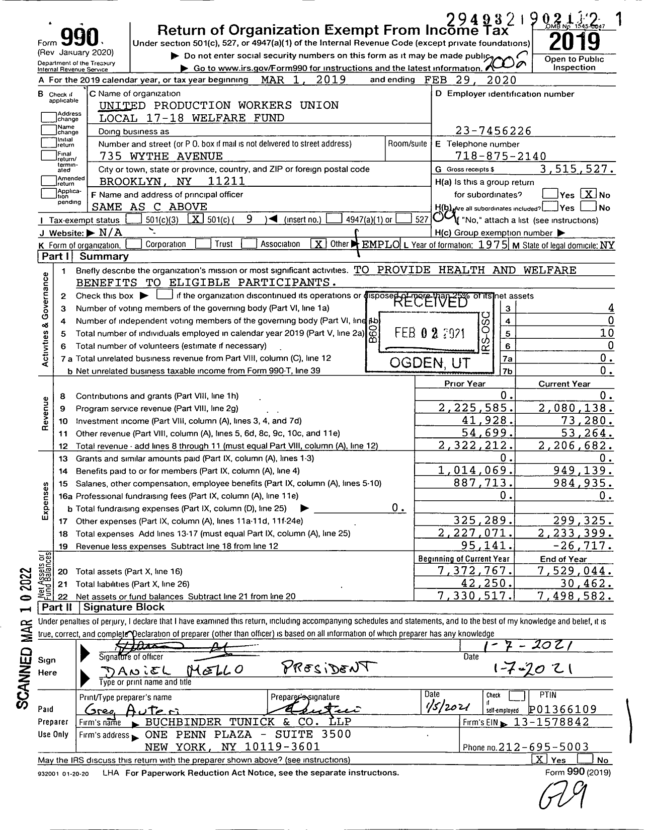 Image of first page of 2019 Form 990O for United Production Workers Union Local 17-18 Welfare Fund