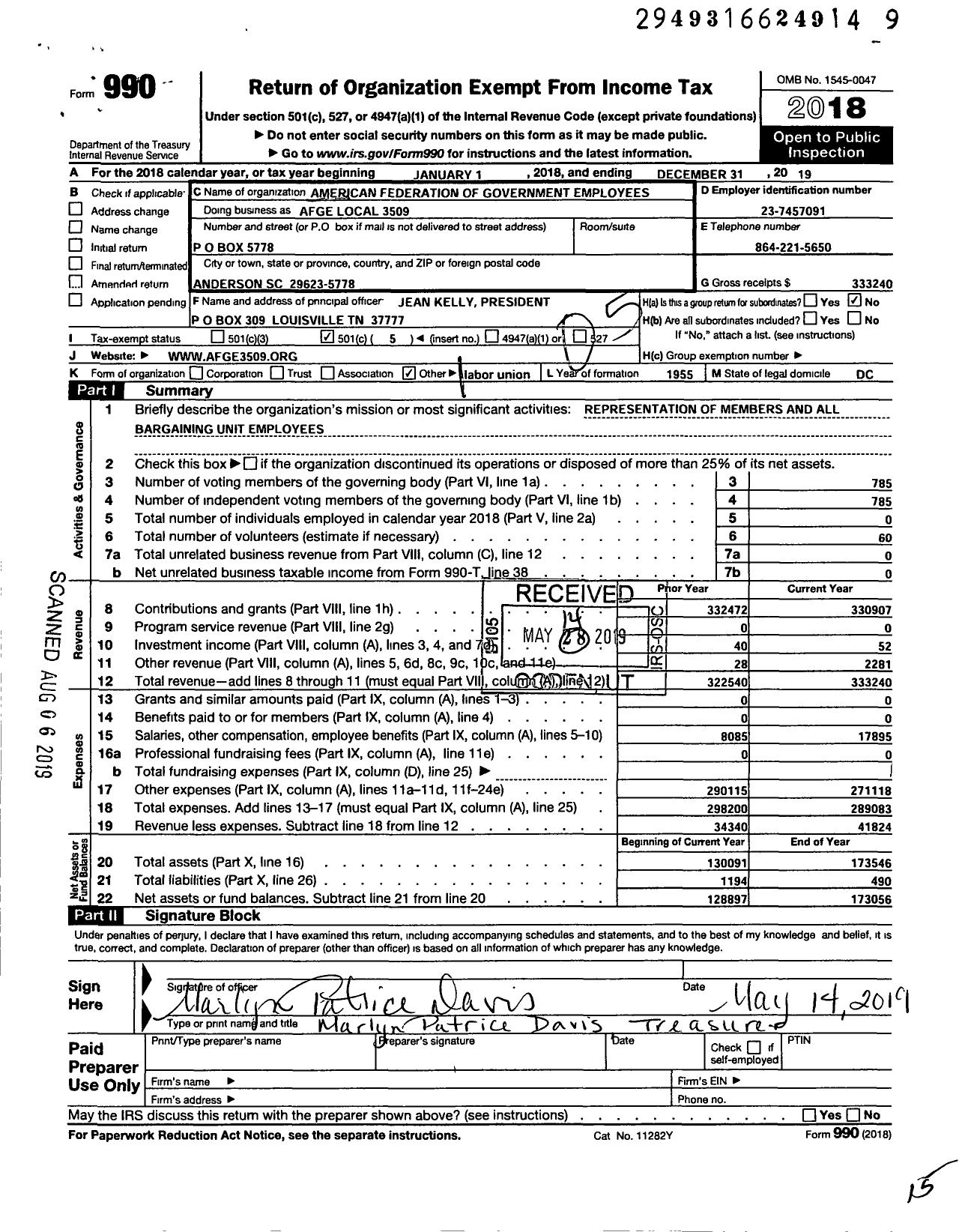 Image of first page of 2019 Form 990O for American Federation of Government Employees