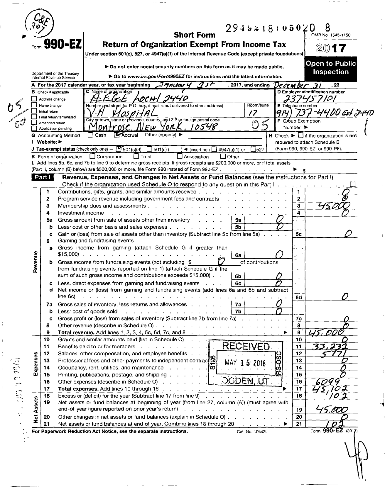 Image of first page of 2017 Form 990EO for American Federation of Government Employees - 2440 Afge-Va Local