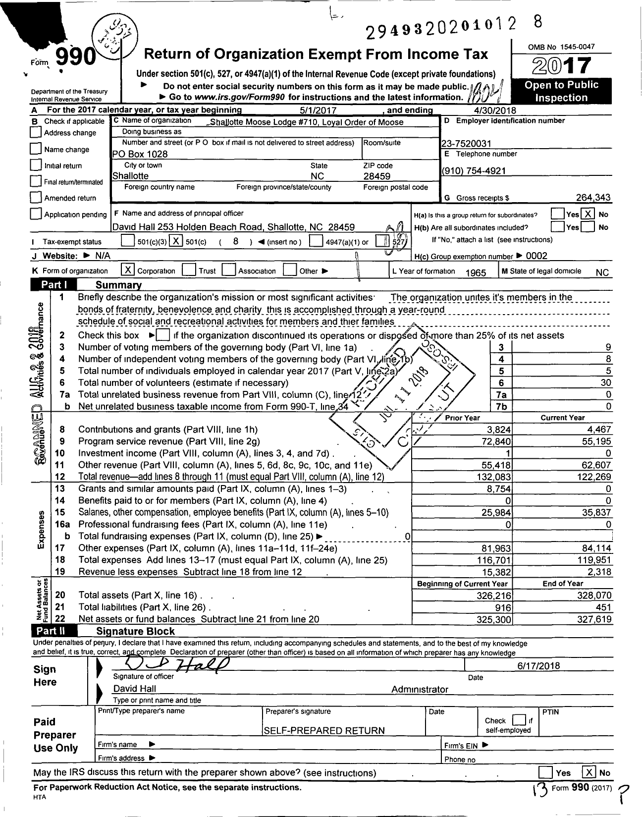 Image of first page of 2017 Form 990O for Loyal Order of Moose - 710