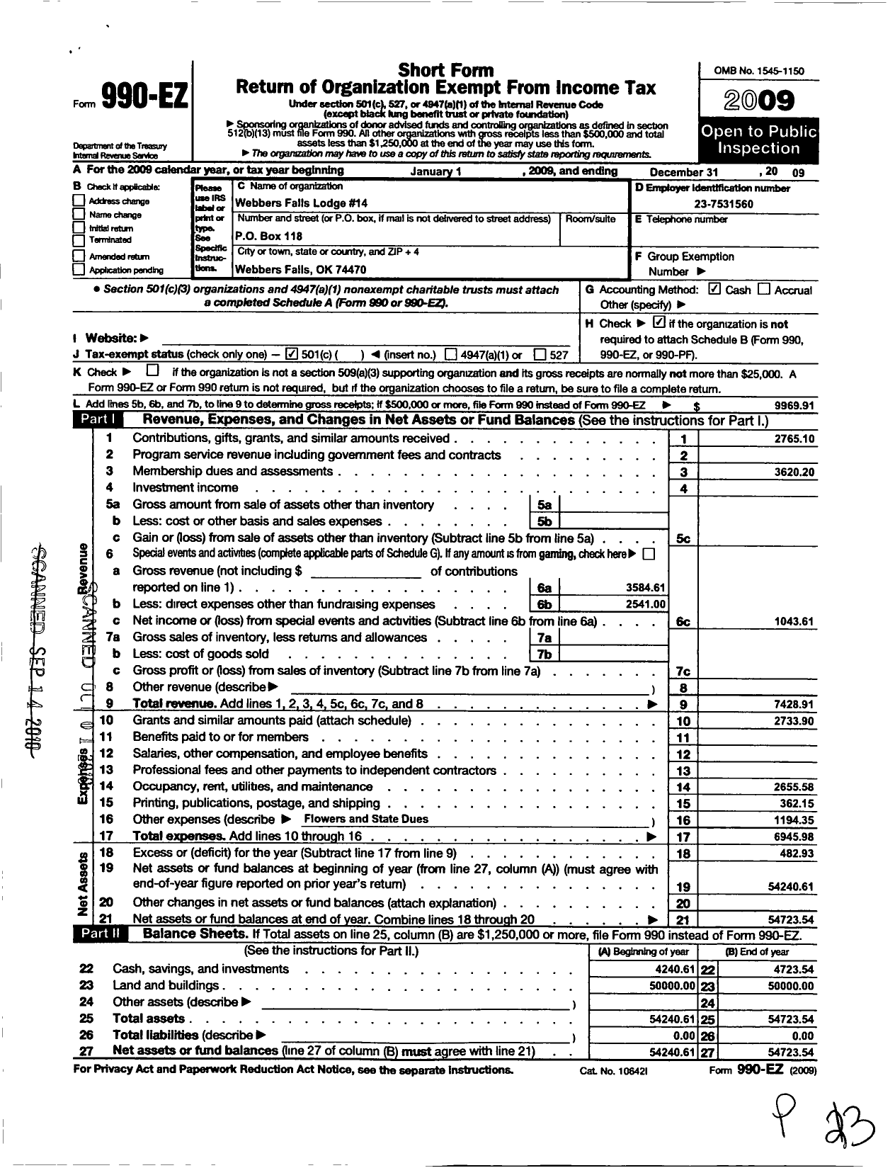 Image of first page of 2009 Form 990EO for Ancient Free and Accepted Masons of Oklahoma - 8 Colbert