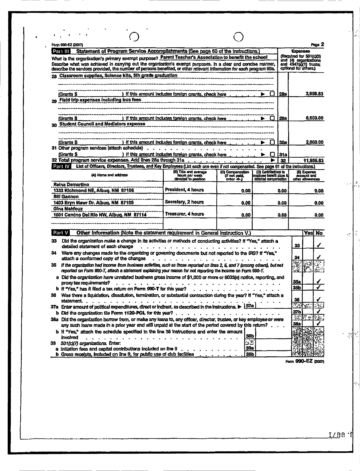 Image of first page of 2007 Form 990ER for PTA New Mexico Congress / Montezuma Elem