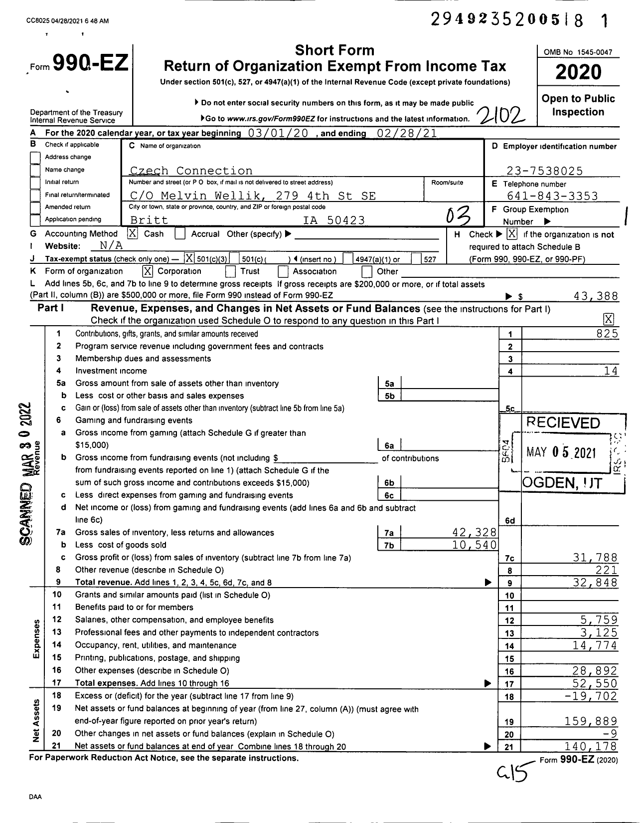 Image of first page of 2020 Form 990EZ for First Catholic Slovak Ladies Association of the USA - 51