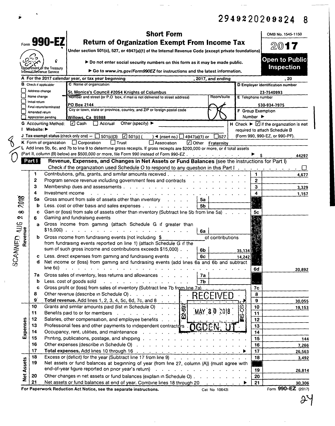 Image of first page of 2017 Form 990EO for Knights of Columbus