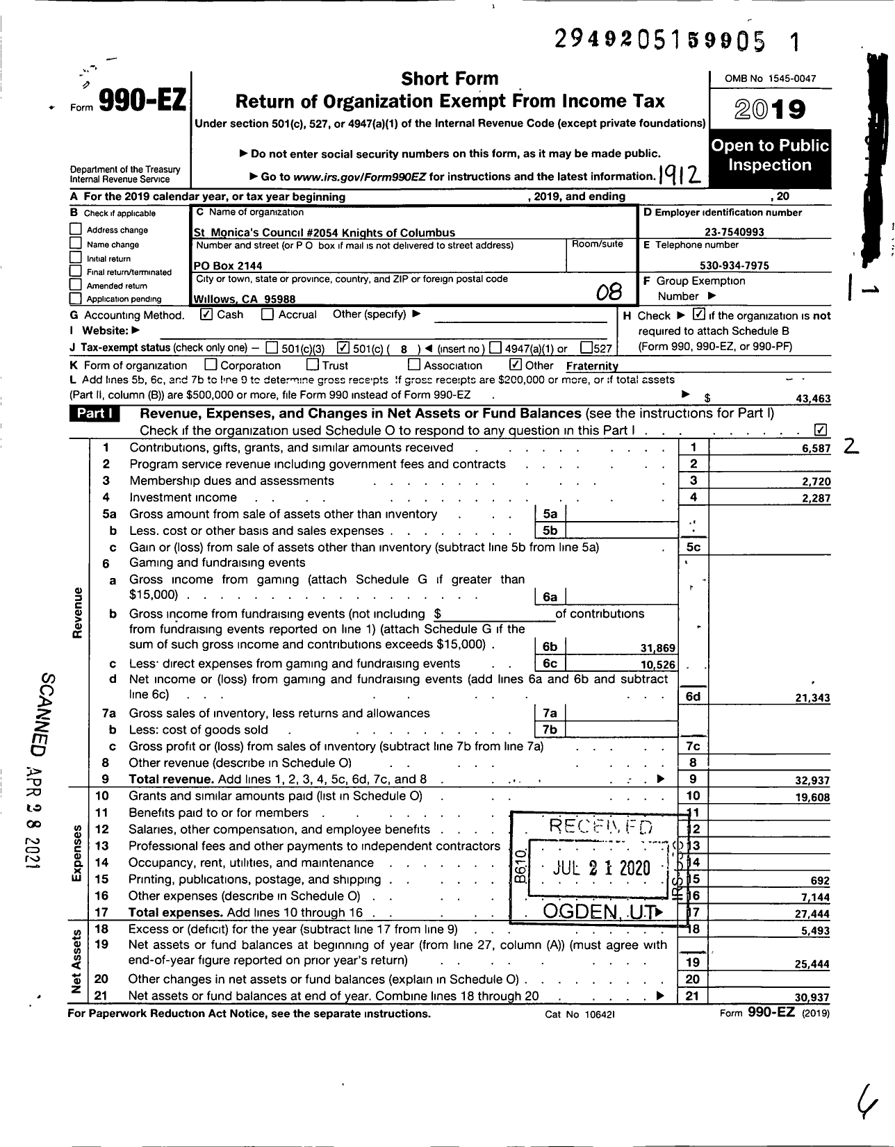 Image of first page of 2019 Form 990EO for Knights of Columbus