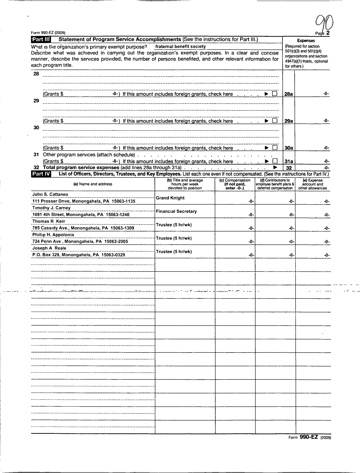 Image of first page of 2009 Form 990ER for Knights of Columbus - 2600 Council FR Edin L Kaczmarek