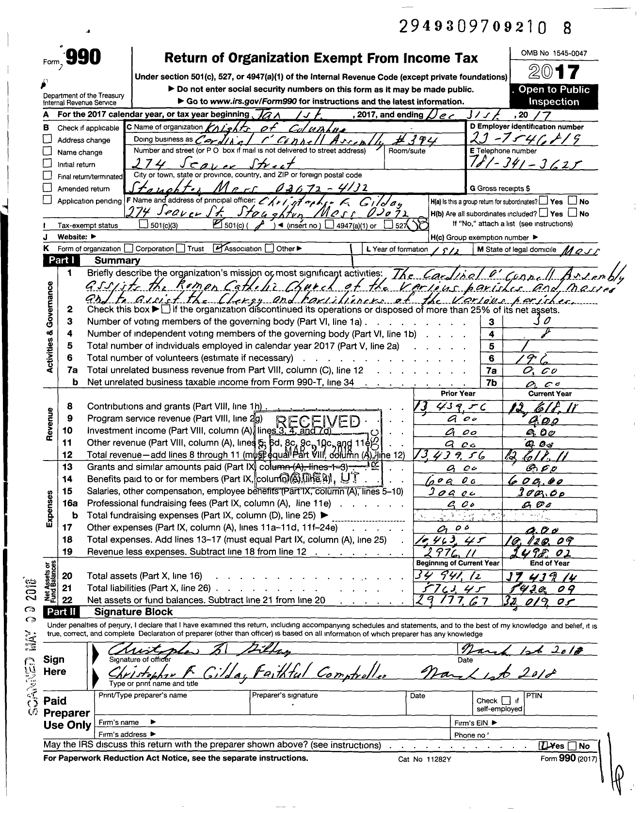 Image of first page of 2017 Form 990O for Knights of Columbus