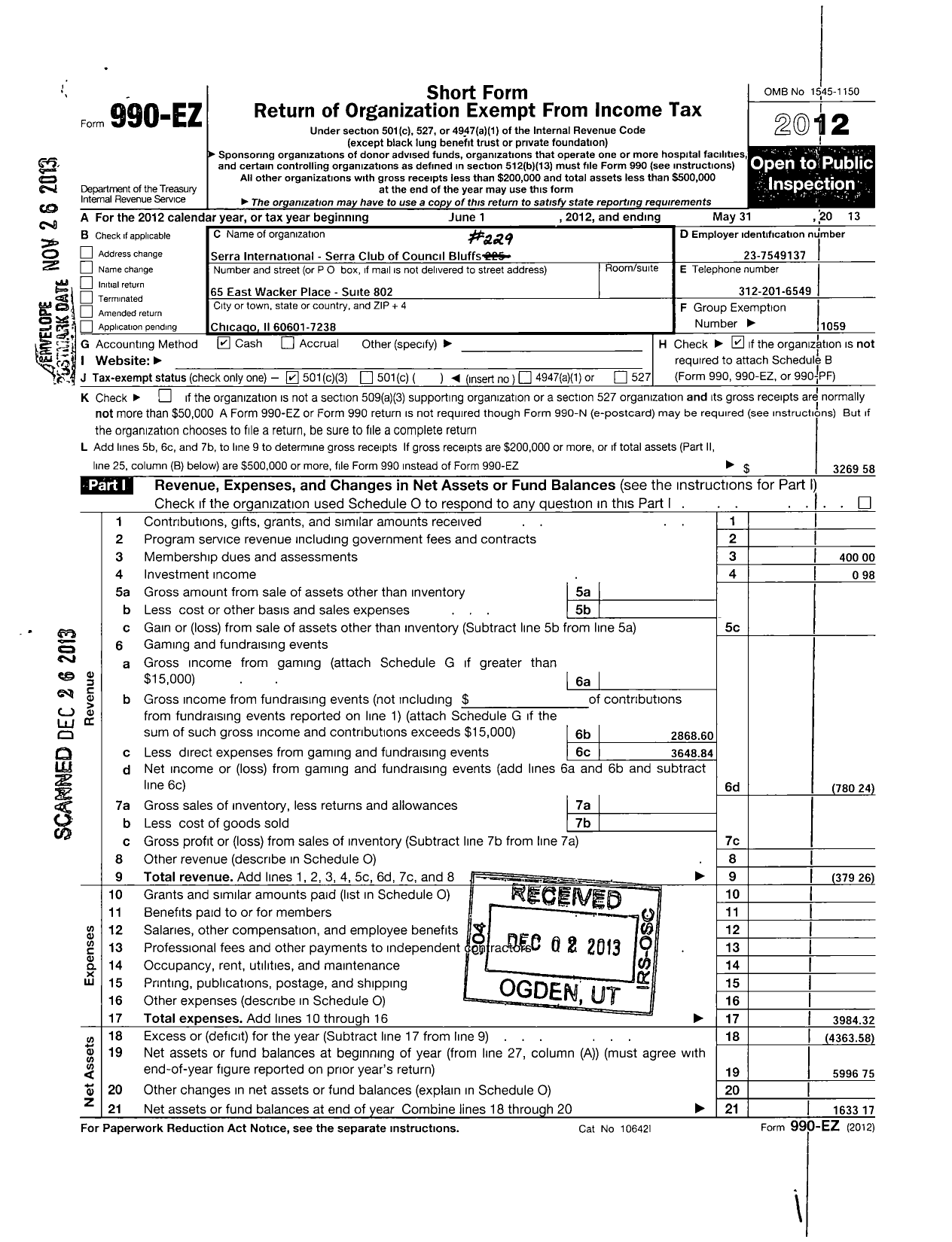 Image of first page of 2012 Form 990EZ for Serra International