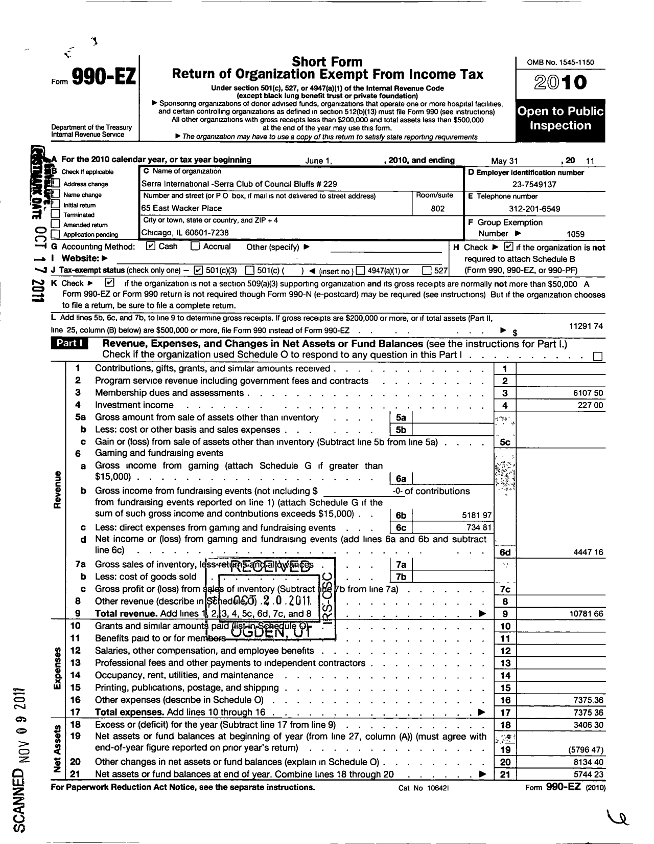 Image of first page of 2010 Form 990EZ for Serra International