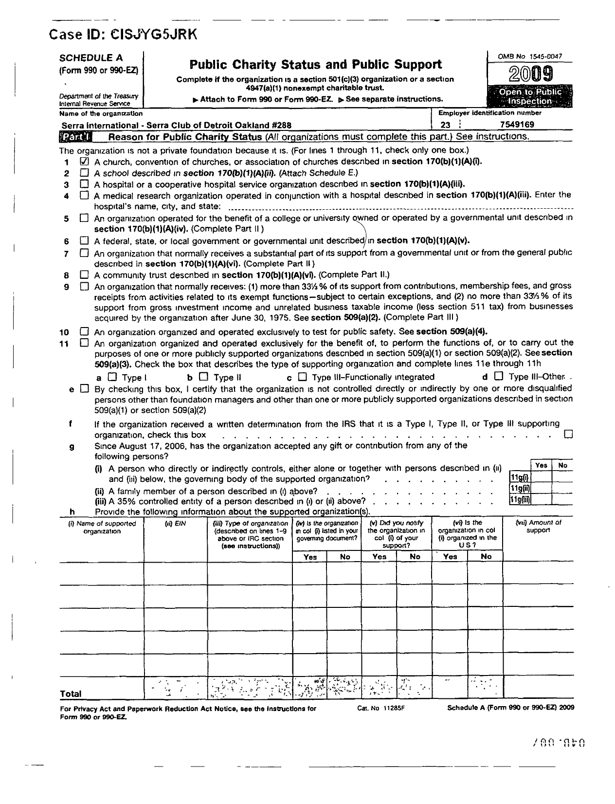 Image of first page of 2009 Form 990ER for Serra International - 288 Detroit-Oakland Serra Club