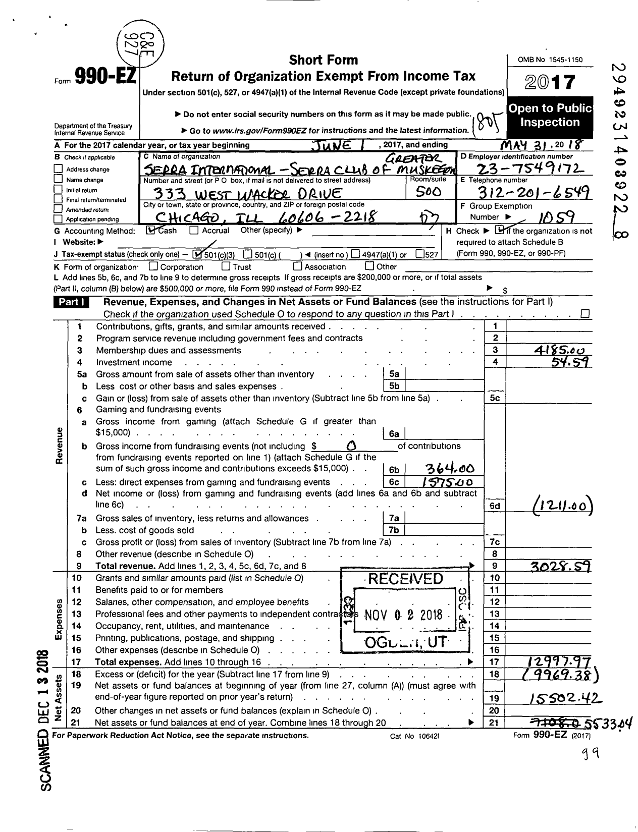 Image of first page of 2017 Form 990EZ for Serra International - 41 Greater Muskegon