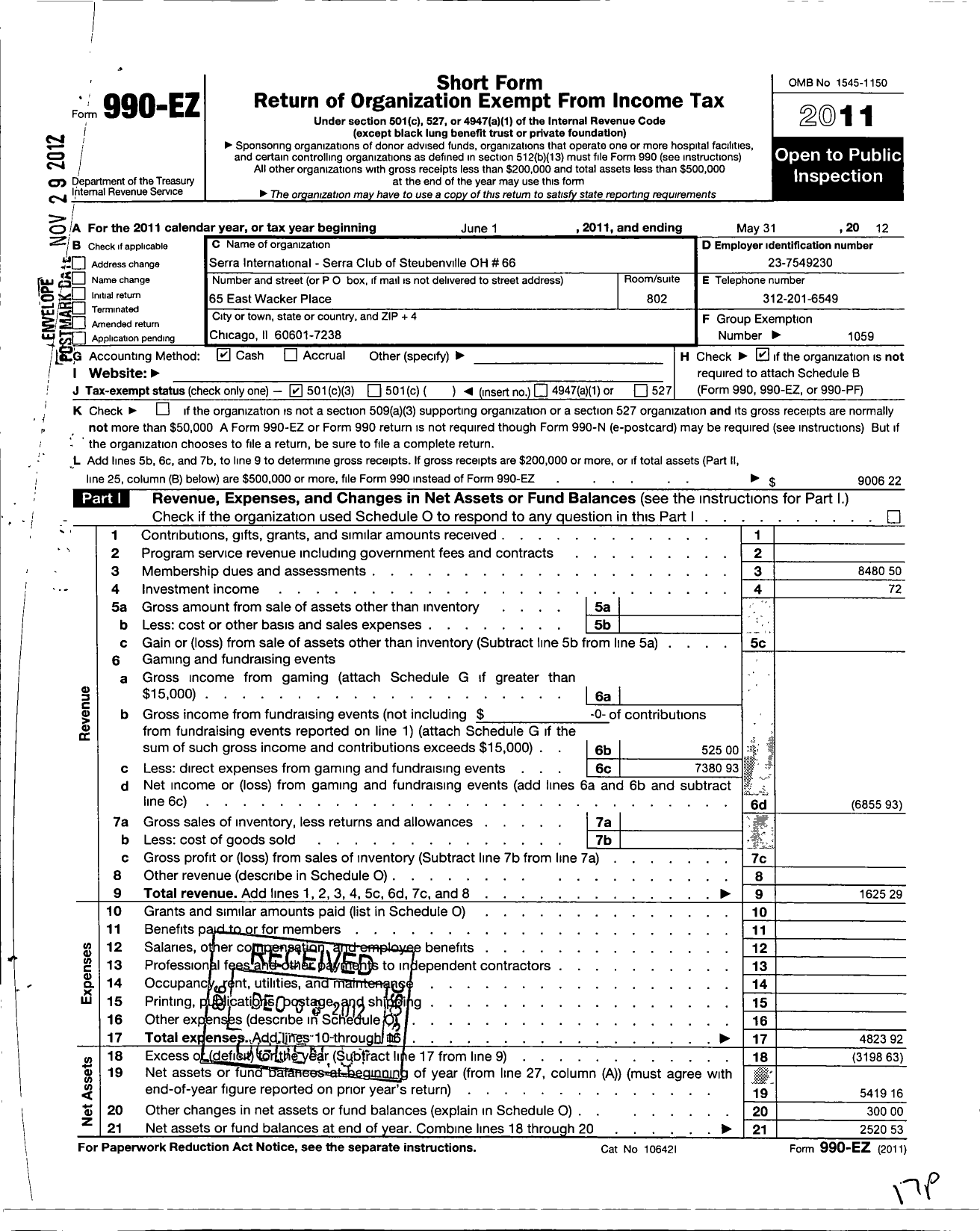 Image of first page of 2011 Form 990EZ for Serra International / 66 Steubenville Serra Club