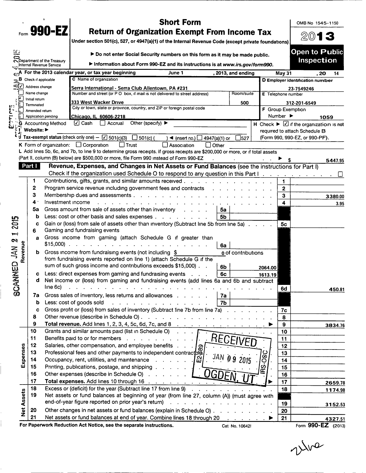 Image of first page of 2013 Form 990EZ for Serra International - 231 Allentown Serra Club