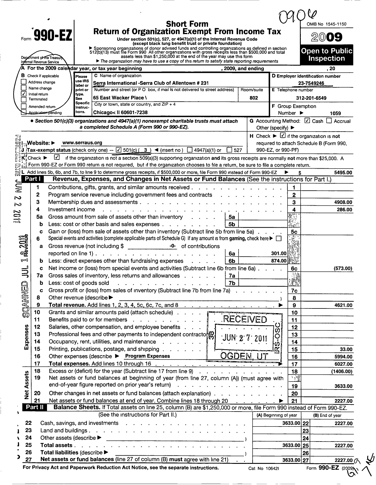 Image of first page of 2008 Form 990EZ for Serra International - 231 Allentown Serra Club