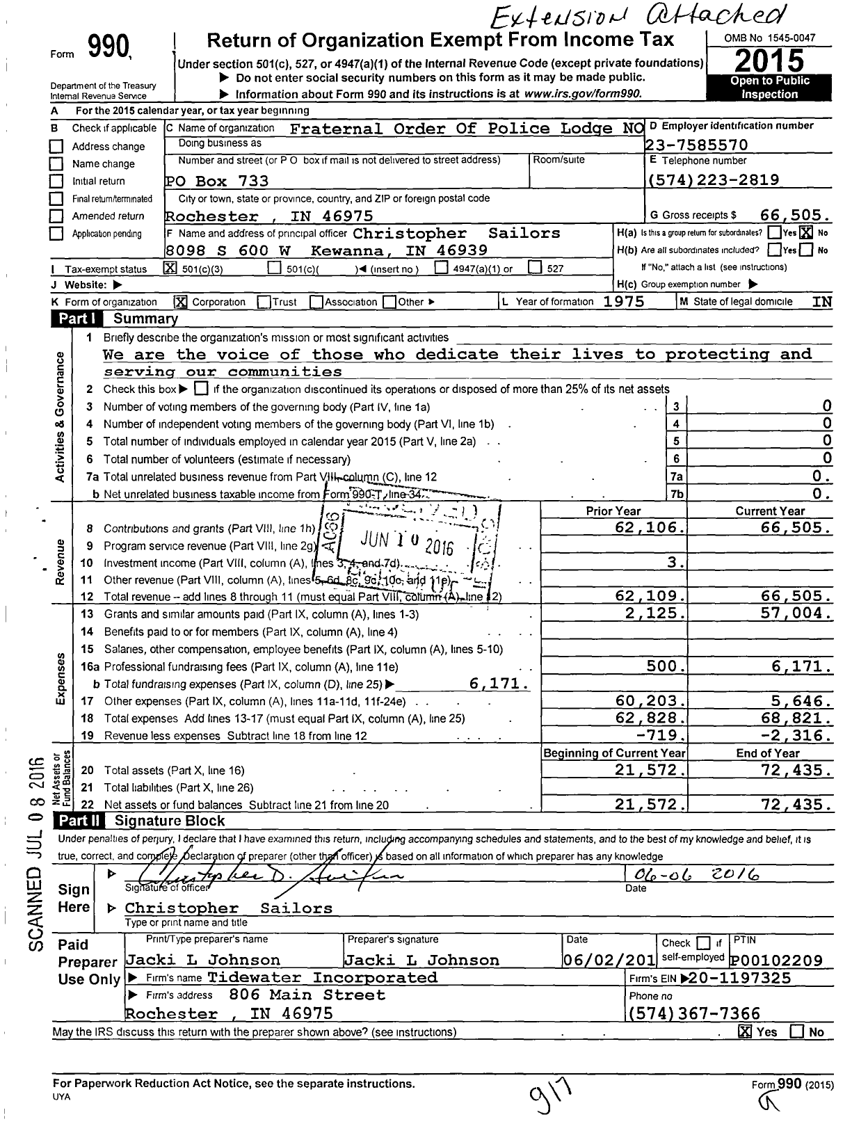 Image of first page of 2015 Form 990 for Fraternal Order Of Police Lodge NO 143