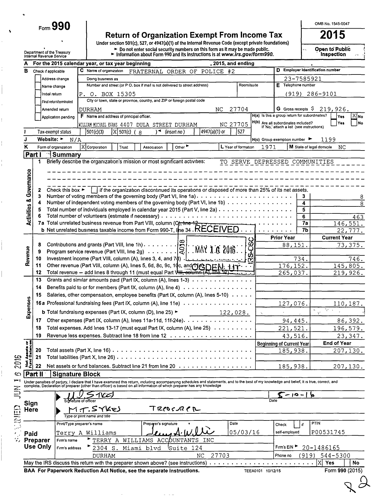 Image of first page of 2015 Form 990O for Fraternal Order of Police 2