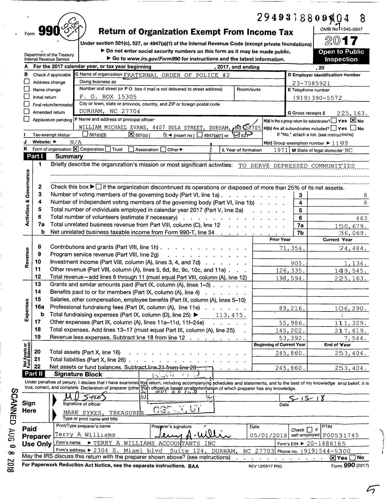 Image of first page of 2017 Form 990O for Fraternal Order of Police 2