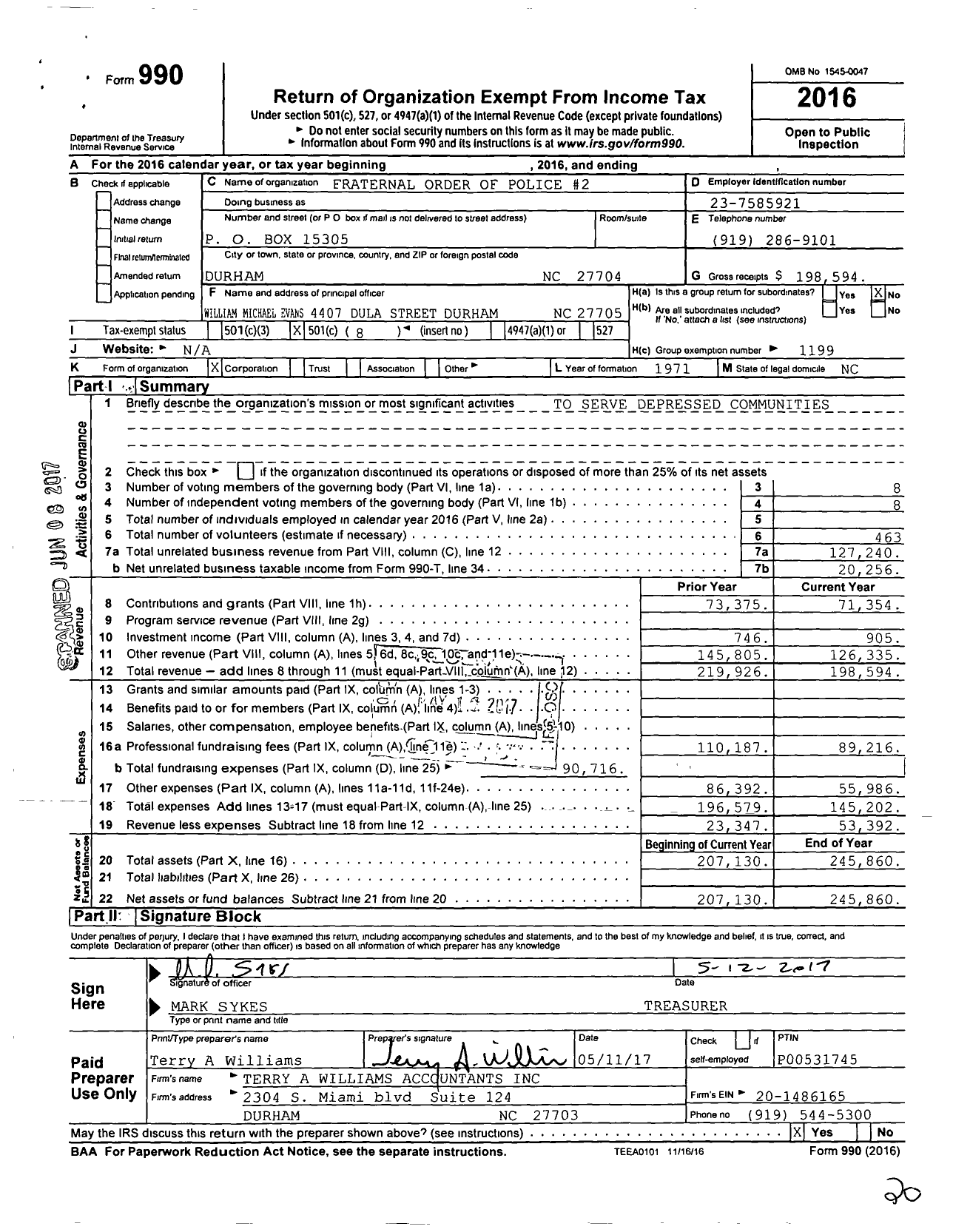 Image of first page of 2016 Form 990O for Fraternal Order of Police 2