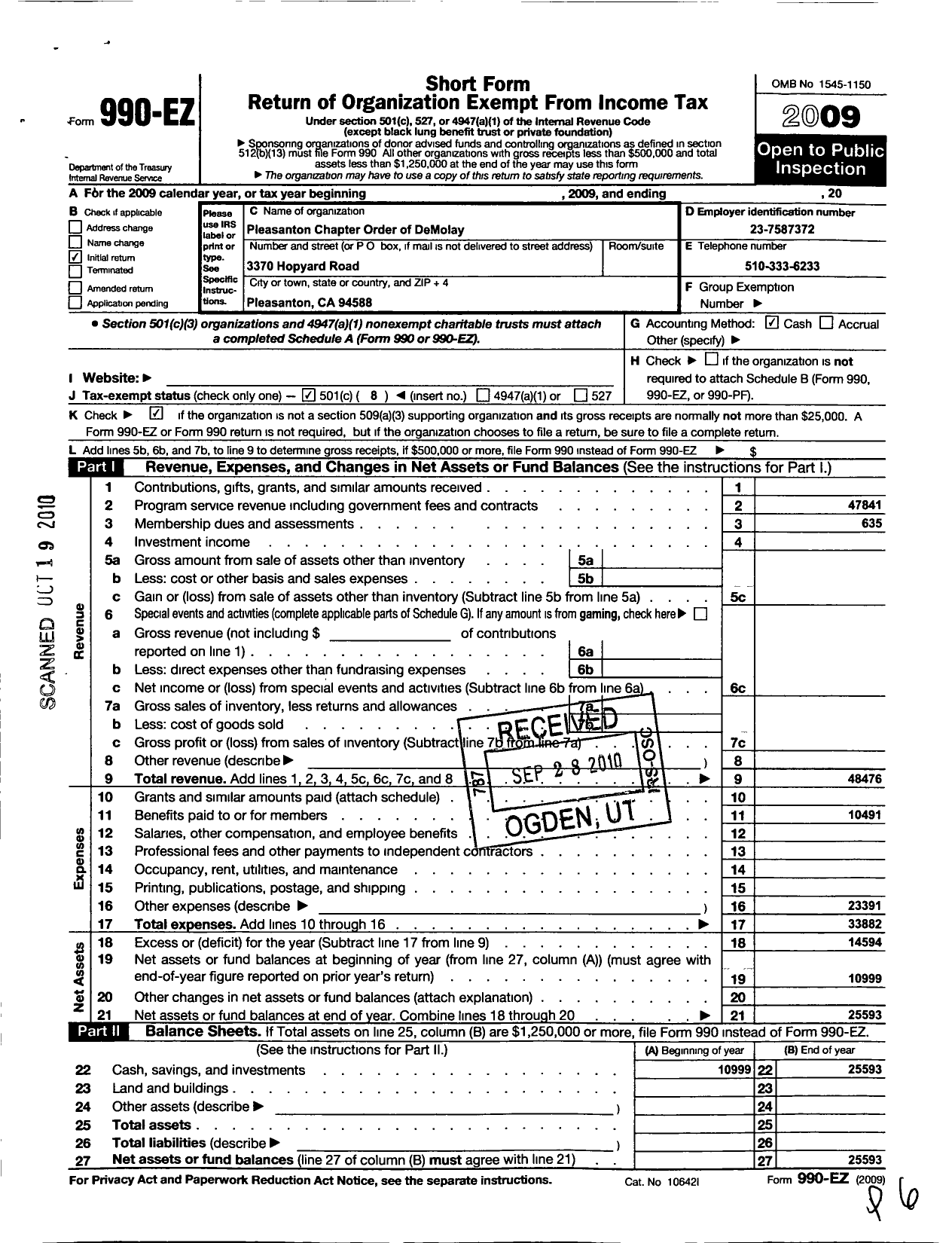 Image of first page of 2009 Form 990EO for Demolay International - 73303 Pleasanton